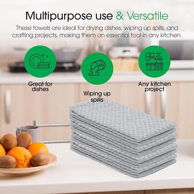 DG Collections Premium Dish Towels for Kitchen, 8 Pack, 15x25 Inch - 100% Cotton Kitchen Towels with Hanging Loop, Highly Absorbent, 400 GSM Bar Mop Cleaning Towels - Ash Grey