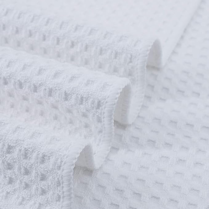 POLYTE Ultra Premium Microfiber Kitchen Dish Hand Towel Waffle Weave, 8 Pack (16x28 in, White)