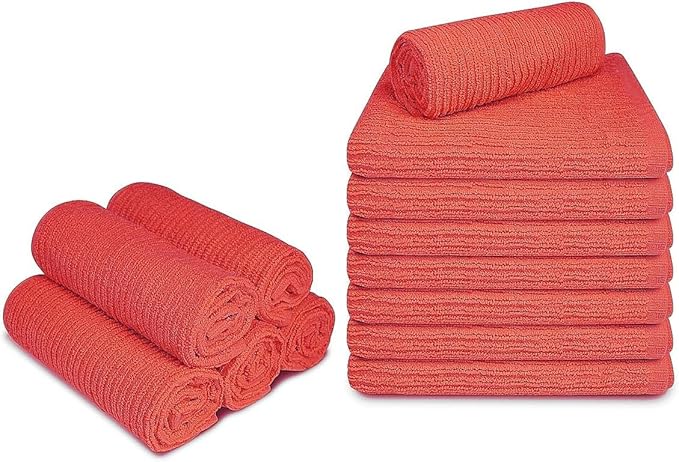 Softolle Bar Mop Towels, Pack of 12-16x19 Inches - 100% Cotton Super Absorbent Towels, Multi-Purpose for Home and Bar Cleaning (Coral)