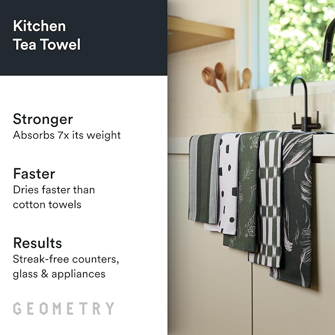GEOMETRY Kitchen Tea Towels - Quick Dry Microfiber Dish Towels for Kitchen - Meadow 18" x 30" - 5 Pack