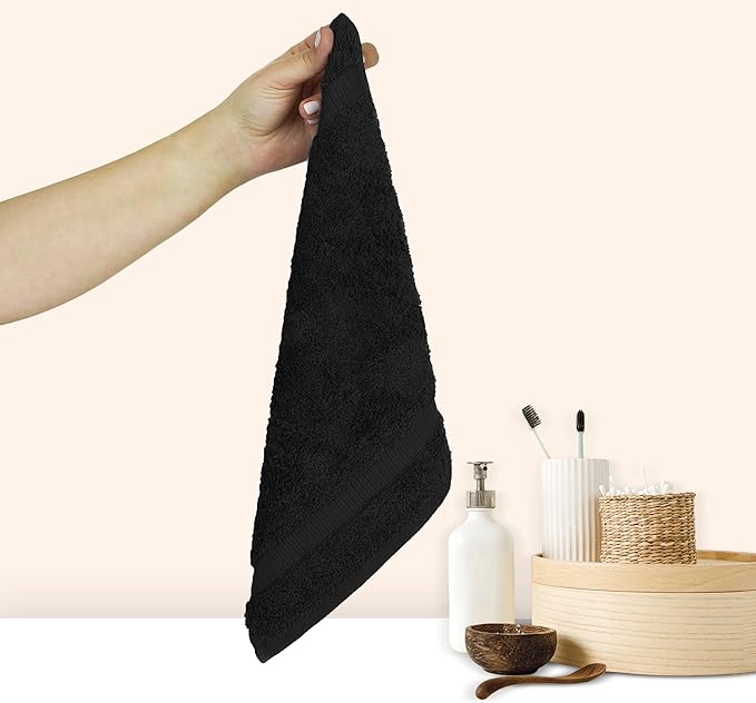 Chakir Turkish Linens 100% Cotton Premium Turkish Towels for Bathroom | 13'' x 13'' (6-Piece Washcloth, Black)