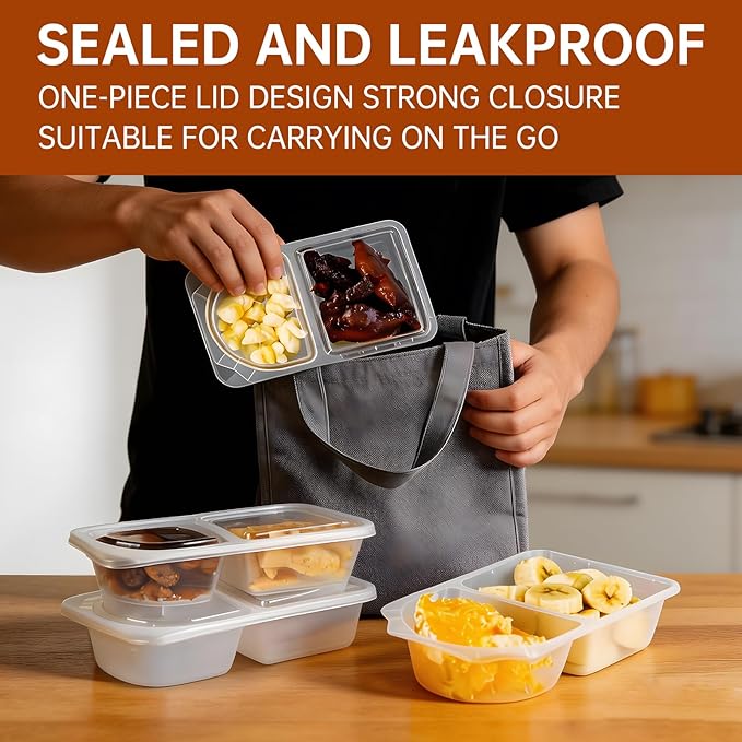 Reusable Snack Containers with Lids, Snack Containers, 10 Snack Packs Containers, meal prep containers Double Compartment, Container Portion Control for On the Go Travel Essentials