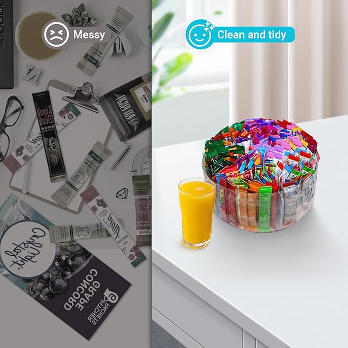 Drink Packet Organizer for Powdered Drink Mix,Powder Packet,Water Packet,Water Flavor Packet,Lazy Susan Organizer for Drink Mix Rotating Holder for Necessities