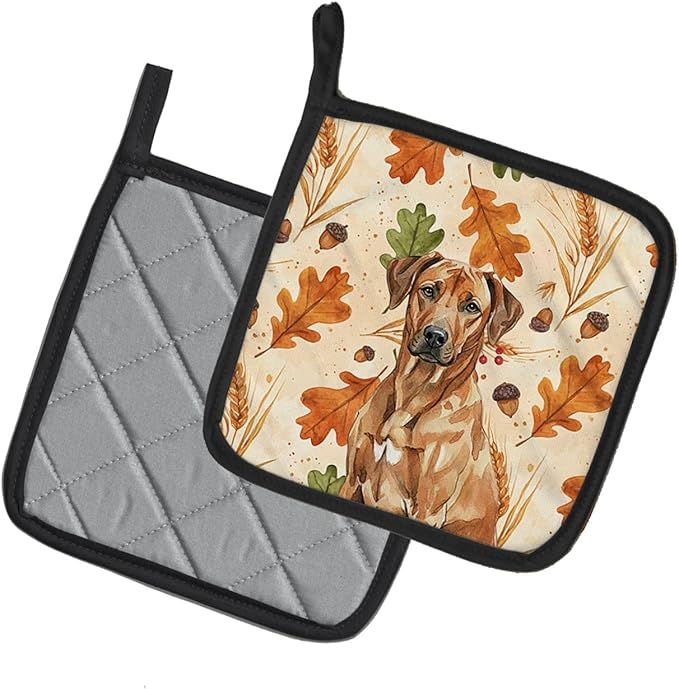 Caroline's Treasures Rhodesian Ridgeback Heirloom Fall Pair of Pot Holders Pair 7.5x7.5 Quilted Insulated Hot Pads Decorative Kitchen Gift Made in USA
