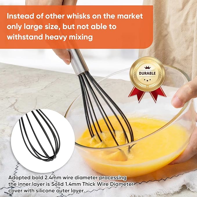 Silicone Tongs for Cooking Set of 3,Maywe Tanso 11"Kitchen Tongs with Silicone Tips- 600°F Heat Resistant,10"Whisk for Non-stick Cookware Plus 8.5"Spatula,Cooking Set|Dishwasher Safe