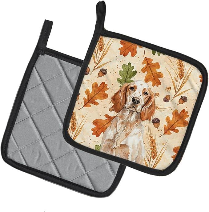 Caroline's Treasures Orange Belton English Setter Heirloom Fall Pair of Pot Holders Pair 7.5x7.5 Quilted Insulated Hot Pads Decorative Kitchen Gift Made in USA
