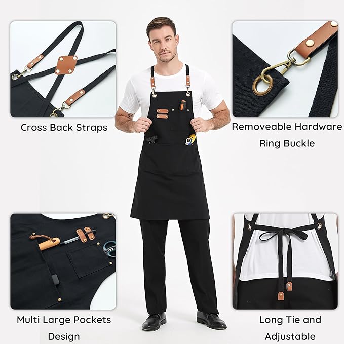 Plus Size Canvas Aprons, Kitchen Chef Aprons, Unisex Heavy Duty Work Apron, Adjustable Strap Apron with Pockets