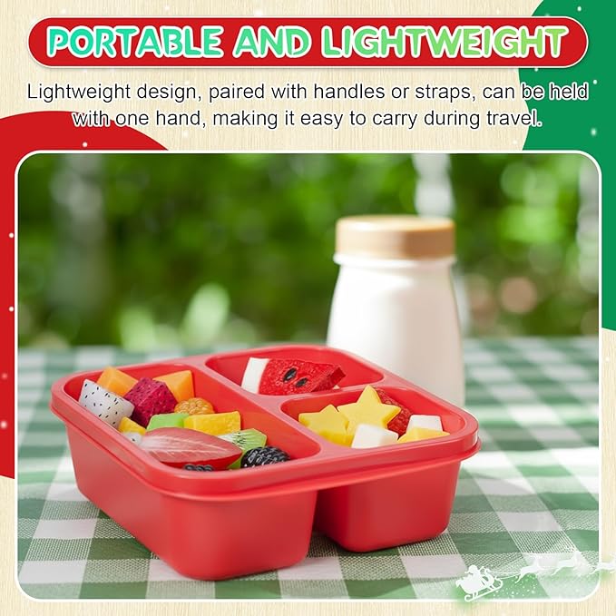 Honeydak 5 Pack Snack Containers 3 Compartment Bento Snack Boxes Divided Meal Prep Containers with Lids Reusable Adults Lunch Food Storage Box for School Work Travel(Christmas Color)