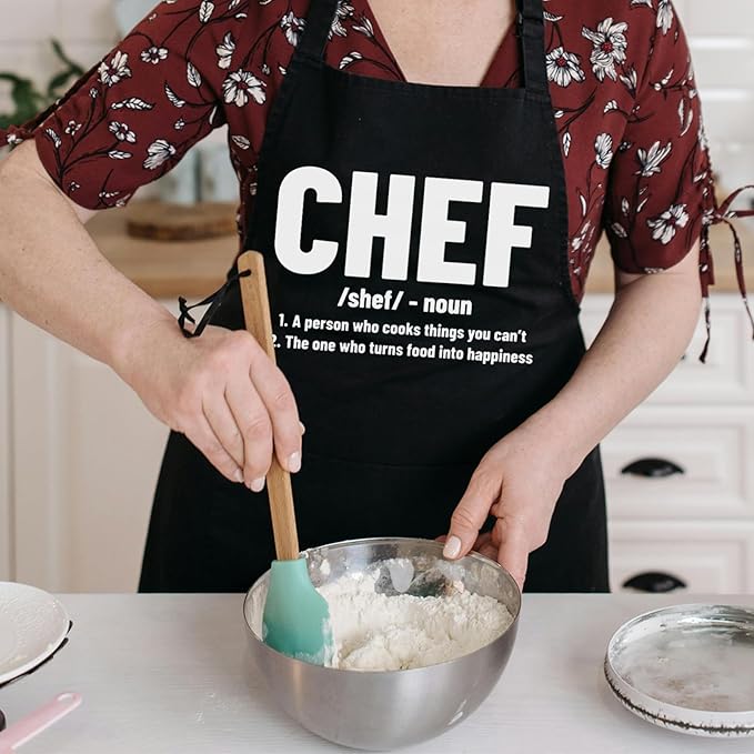 Chef Aprons for Men Women with Pockets, Kitchen Apron for Cooking Grilling Gifts for Dad Mom Birthday Christmas