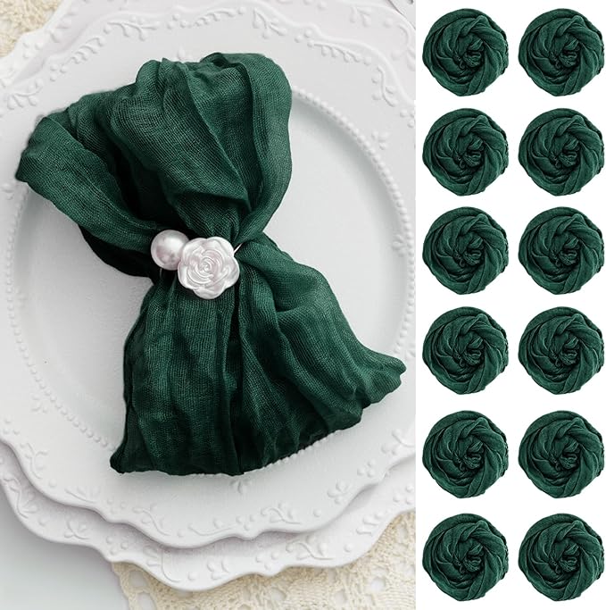 60 Pack Emerald Green Cheesecloth Napkins Washable 21x21 Inches Emerald Green Cloth Napkins for Wedding Set of 60 Dinner Table Napkins Bridal Baby Shower Rustic Boho Cotton Gauze Party Table Decor