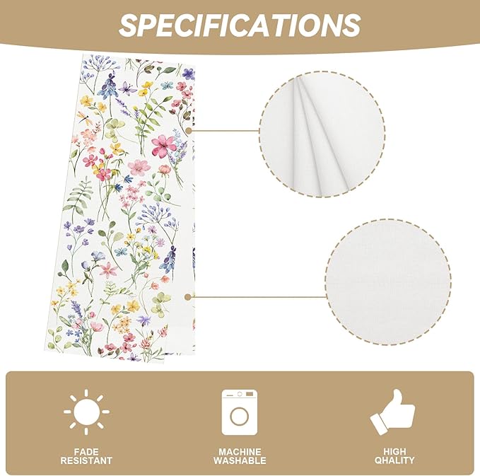Watercolor Flowers Spring Table Runner Farmhouse Spring Summer Easter Flower Floral Home Kitchen Dining Room Table Decorations 13x108 Inch