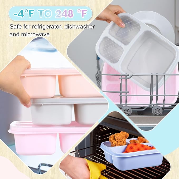 Honeydak 5 Pack Snack Containers 3 Compartment Bento Snack Boxes Divided Meal Prep Containers with Lids Reusable Adults Lunch Food Storage Box for School Work Travel(Youthful Color)