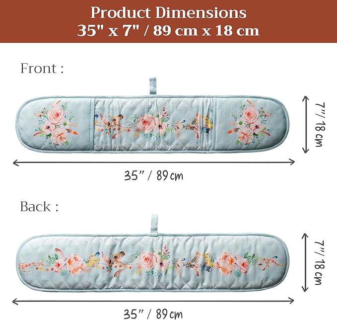 Maison d' Hermine Double Oven Mitts 100% Cotton 7"x35" Double Oven Mitt Heat Resistant BBQ Cooking Gloves with Loop Baking Grilling Gifts for Mothers Day Spring Summer (Ibiza - Blue)