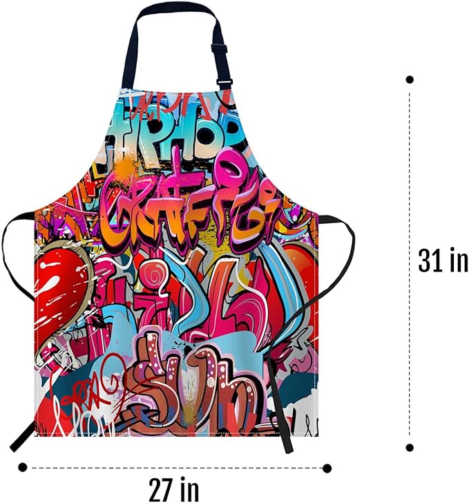 oFloral Graffiti Wall Urban Hip Hop Apron Chefs Apron, Cooking and Baking Apron for Men and Women, Kitchen Aprons, Butchers Apron, BBQ & Catering Bibs, 27 X 31 Inch