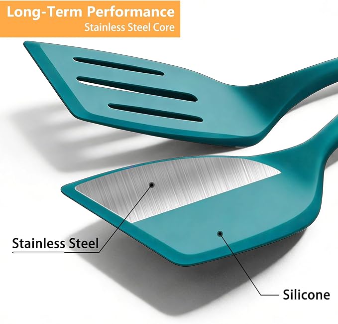 Silicone Spatula Set, 600°F Heat Resistant Spatulas for Cooking, BPA Free, Large Flexible Nonstick Flippers, Great for Egg, Pancake, Burger, Dishwasher Safe (4 Pack, Teal)