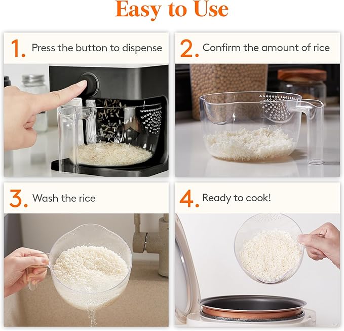Lifewit 2 Pack Rice Dispenser 25 Lbs(11.3kg), Rice Storage Container Sealed Moisture Proof with Measuring Cup for Kitchen Pantry Household, BPA-Free, Black