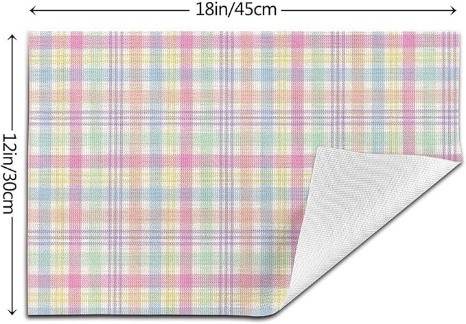 Spring Place mats Set of 4,12x18 Inches Colorful Plaid Stripes Placemats Rectangle Easter Decor Pink Green Purple Linen Table Mats for Party Home Kitchen Dining Table Decoration