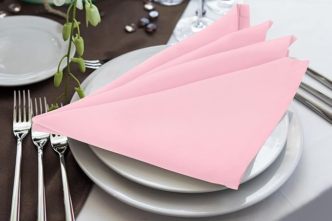 Utopia Home [24 Pack, Pink] Cloth Napkins 17x17 Inches, 100% Polyester Hemmed Edges, Washable and Reusable Ideal for Parties, Weddings and Dinners