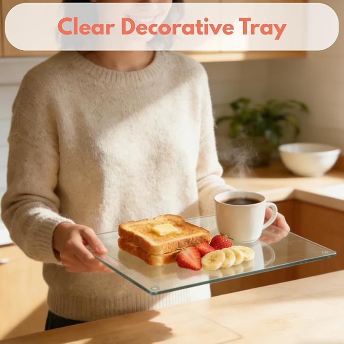Hacaroa 4 Pack Tempered Glass Cutting Board with Rubber Feet, Rectangle Non-slip Chopping Board, Long Lasting Clear Glass Tray for Kitchen Countertop, Table, Shatter-Resistant, Heat-Resistant, 2 Size
