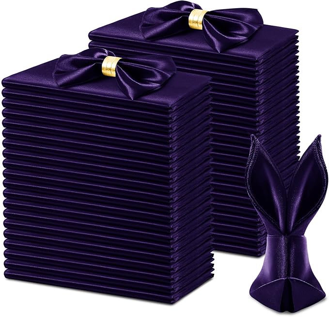 KKJIAF 50 Pack Purple Square Satin Napkins 17x17 Inch Soft Smooth Cloth Napkins，Silky Table Napkin for Wedding Banquet Party Decoration