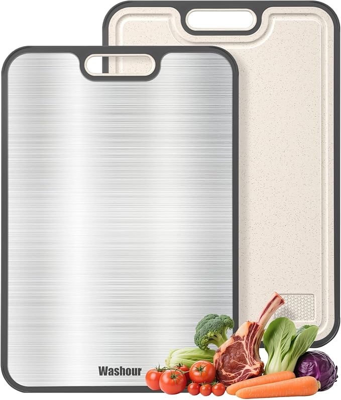 Titanium Cutting Boards for Kitchen, Non Toxic 2-in-1 Cutting Board Double Sided, Food Grade Chopping Boards for Fresh Meat Vegetable, Easy to Clean Large Size 18”×12”