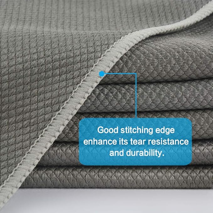 SINLAND Microfiber Glass Cleaning Cloths Wipes for Window, Car Windows, Mirrors, Eye Glass, Lens and Stainless Steel, Lint Free, Streak Free, 6-Pack, 16x16 Inch, Grey