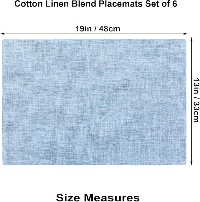 Cloth Placemats Set of 6, Cotton Linen Blend Machine Washable Double Layered Place Mats, Heat Resistant Placemats Wrinkle Free Thick Fabric Dining Table Mats for Indoors & Outdoors (Light Blue, 6)
