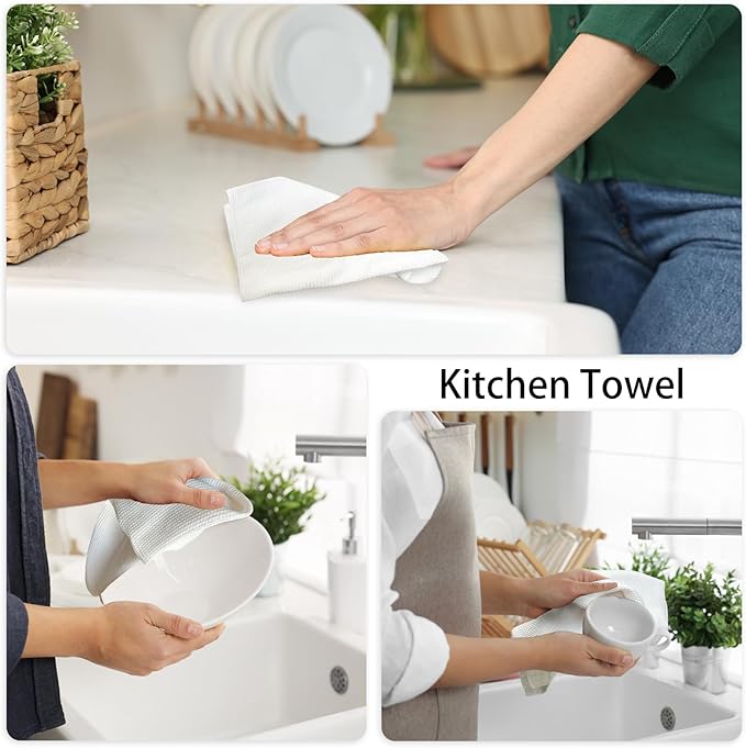 PY HOME & SPORTS Dish Towel Set, 100% Cotton Waffle Weave Kitchen Towels 8 Pieces, Super Absorbent (17 x 25 Inches, Set of 8)