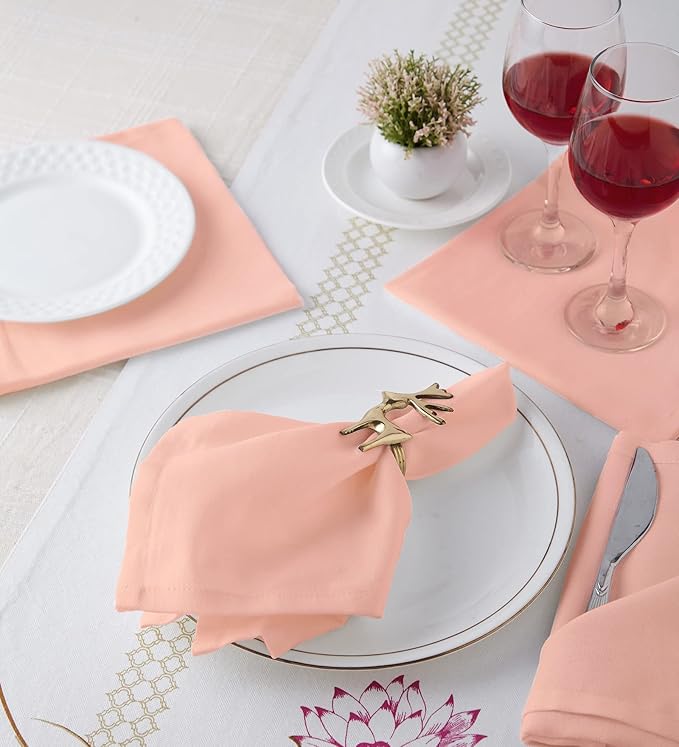 Encasa XO Peach Cloth Napkins Set of 6, 17"x17" | Solid Color Cotton Dinner Napkins | Washable & Reusable Wedding Napkins for Holiday Dinners, Party, & Everyday Table Decor