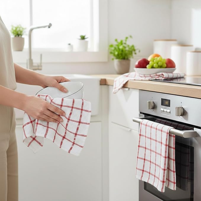GOLD TEXTILES Kitchen Towels 6 Pack Premium 100% Cotton Dish Towels for Kitchen (15 x 25 Inches) Super Soft & Absorbent Kitchen Hand Towels for Drying Dishes, Cleaning - Reusable and Washable (Red)