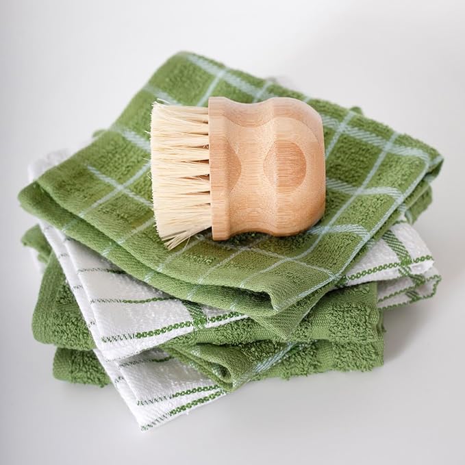 Ritz Terry Check Dish Cloth Set: Highly Absorbent & Super Soft - 100% Cotton, Durable Kitchen Cleaning Cloths for Wiping Tables and Counters, 6-Pack, Cactus