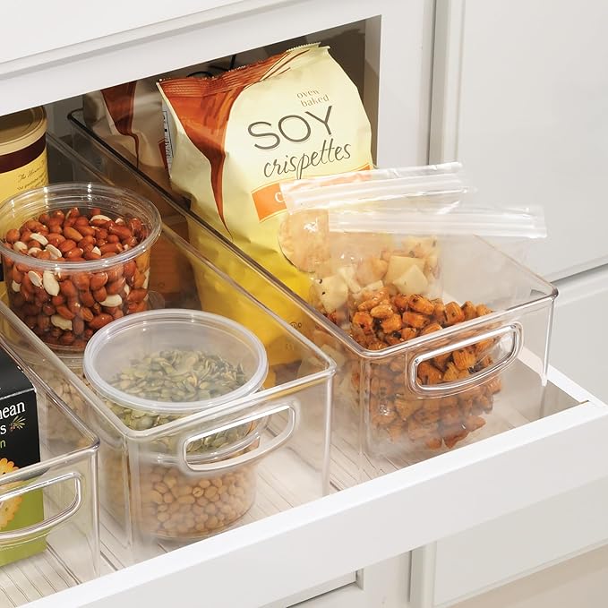 iDesign Plastic Stackable Pantry Bin - Storage Bin with Handles for Cabinets or Fridge - Set of 2 - Clear