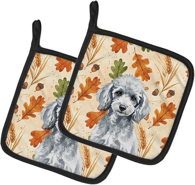 Caroline's Treasures Miniature Silver Poodle Heirloom Fall Pair of Pot Holders Pair 7.5x7.5 Quilted Insulated Hot Pads Decorative Kitchen Gift Made in USA