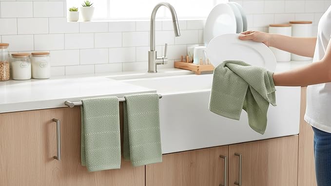 Serafina Home Sage Green Kitchen Dish Towels: 100% Cotton Cloth Soft Cleaning Drying Absorbent Textured Terry Loop, Set of 3 Multipurpose for Everyday Use