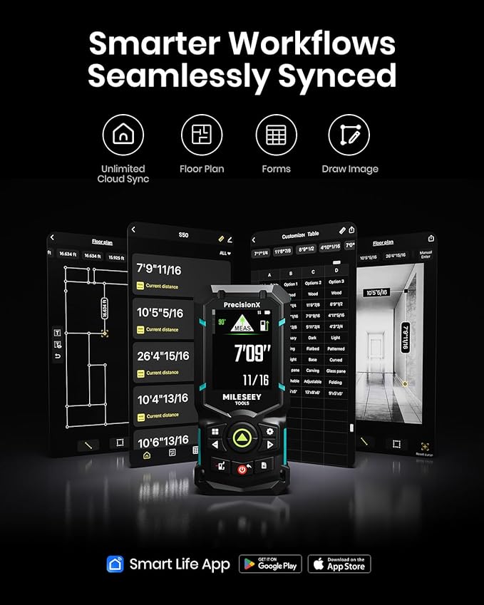 MILESEEY S50 Green-Beam Laser Distance Measure - 400ft Laser Measure, P2P, Side-Laser Alignment, Rechargeable, 2.4" IPS Backlit Display, Area/Volume Measurement, 8 Units, Indoor&Outdoor