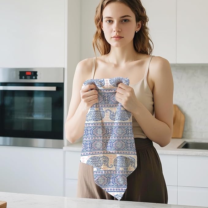 2Pcs Vintage Elephant Kitchen Towels, Farmhouse Absorbent Tea Towel Decor Dish Hand Towels Elephant Lover Gifts for Cleaning Drying Women Mom Housewarming Gifts 14 x 24 Inch Kitchen Home Decor