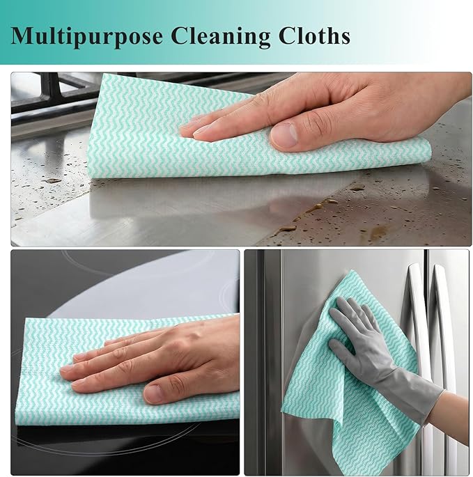 Disposable Dish Cloth and Cleaning Handi Wipes, 100ct, Multi-Use Rags for Kitchen, Bathroom and Windows, Green