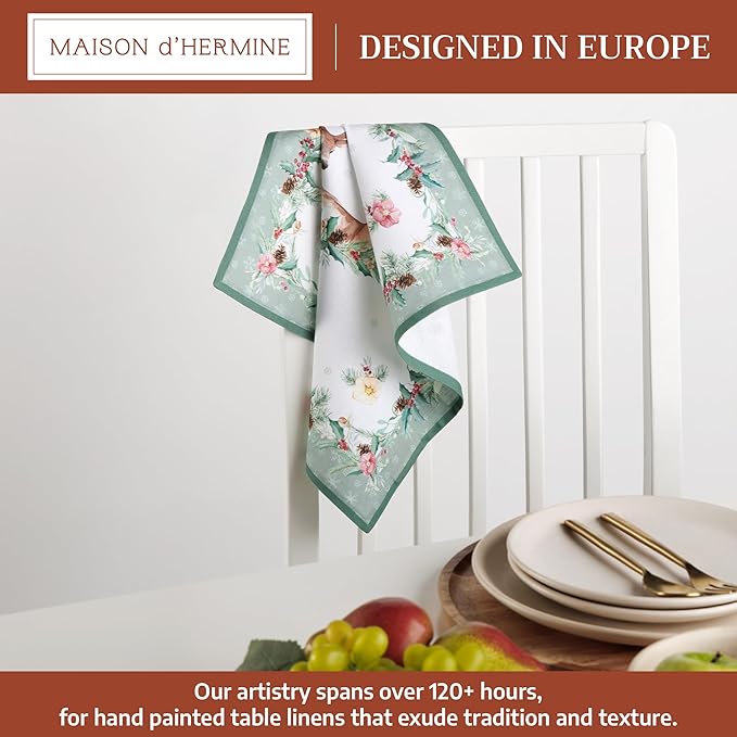 Maison d' Hermine Cloth Napkins Set of 4 100% Cotton Everyday Reusable Square Napkins Cloth Washable Dinner Party Wedding Restaurant Gifts for Mothers Day Spring/Summer (Xmas, 18" x 18")
