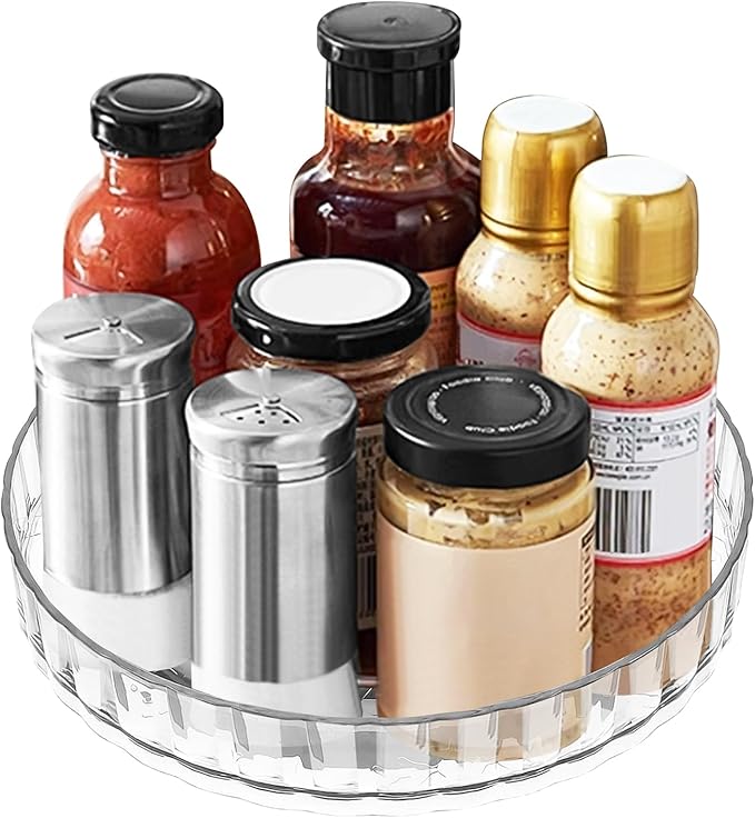Small Acrylic Lazy Susan Organizer 8" Clear Turntable for Cabinet, Countertop, Bathroom 1 Tier Plastic Spinning Organizer, for Kitchen, Vanity, Pantry, Tabletop Storage organizador giratorio acrilico