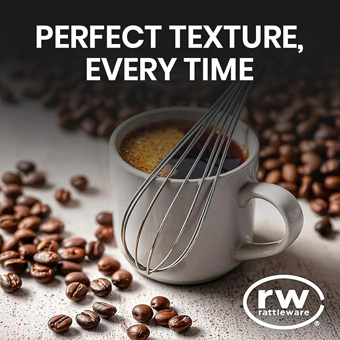 Rattleware Stainless Steel 10.5" Round Coffee Whisk | Heavy-Duty Espresso Frothing Whisk | Durable, Easy-to-Clean Frother for Baristas and Home Coffee Enthusiasts
