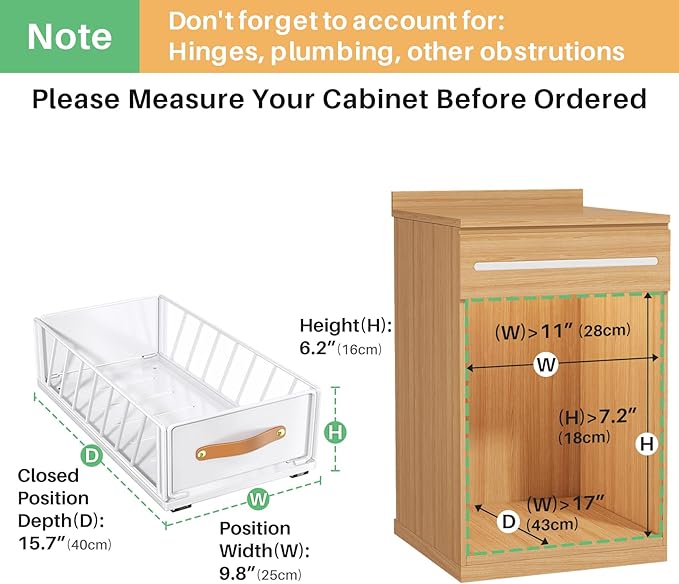 Pull out Cabinet Organizer,Heavy Duty Slide out Pantry Shelves Drawer Storage with Adhesive Nano Film,Sliding Mesh Cabinet Basket with Handle for Kitchen, Bathroom, Home, 9.8"W X 15.7"D X 6.2"H,White