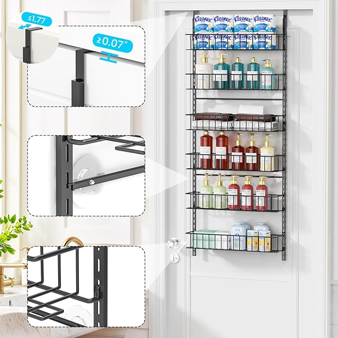 ElegantArray 6-Tier Pantry Door Oragnizer, Over The Door Pantry Organizer Rack and Storage, Hanging Spice Rack Shelves Door, Home Office Laundry Room Bathroom & Kitchen Organization Essentials Metal
