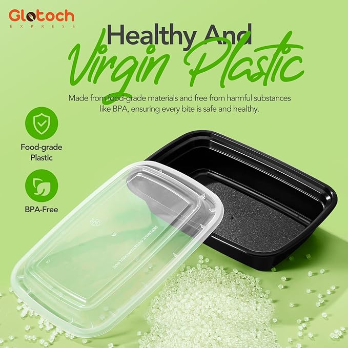 Meal Prep Containers 38oz-50 Pack (100-Piece) Reusable Large Food Storage Containers with Lids Microwave, Freezer, Dishwasher Safe - Leakproof & BPA Free Durable Plastic Bento Box for To Go Take Out