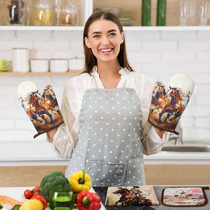 Leinuosen 6 Western Cowboy Kitchen Towels Kitchen Decor and Accessories Set Floral Plant Oven Mitts and Pot Holders Sets Farmhouse Absorbent Dish Towels for Cooking Baking Grilling
