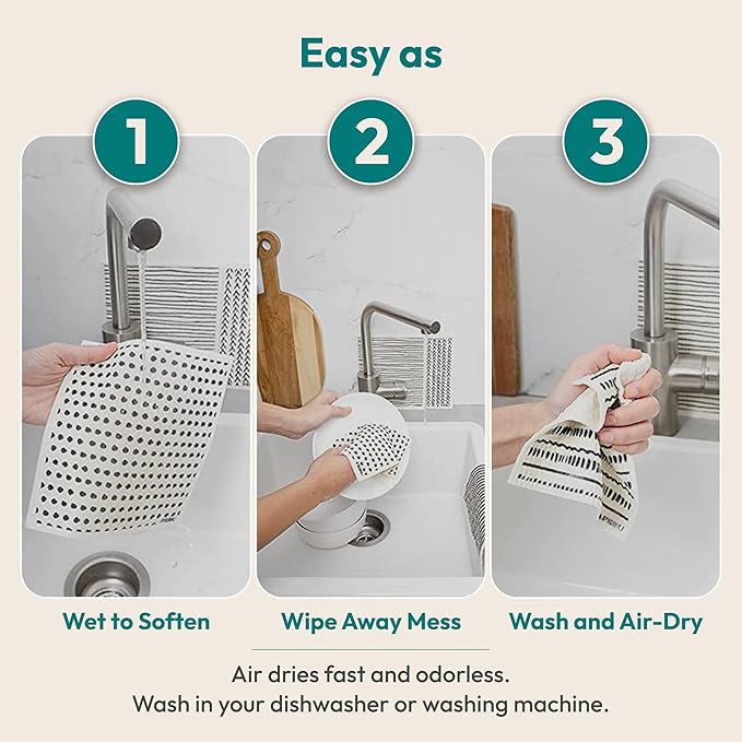 FEBU Swedish Dishcloths for Kitchen | 5 Pack Vintage Kitchen Reusable Paper Towels Washable | Swedish Dish Towels | Non-Scratch Cellulose Sponge Cloths | No Odor, Biodegradable Cleaning Cloths