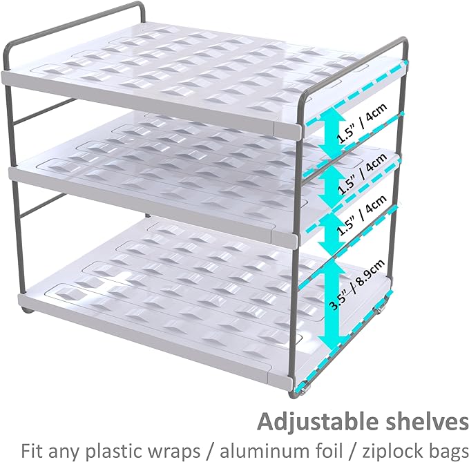 YAN & HIN Kitchen Cabinet Organizer, Expandable Kitchen Aluminum Foil and Plastic Wrap Organizers, Sandwich Storage Bags organizer, bottle storage bag under sink organizer for Pantry Organization