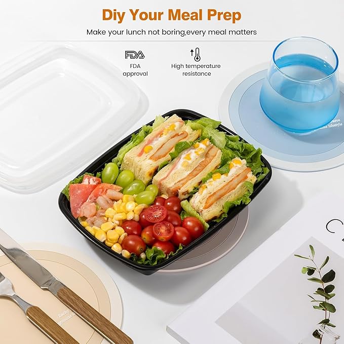 Glotoch Meal Prep Containers 1-Compartment with Lids 300 Pack 32oz, Disposable Plastic Food Storage Containers, Takeout & Restaurant, BPA-Free, Stackable, Microwave/Freezer/Dishwasher Safe