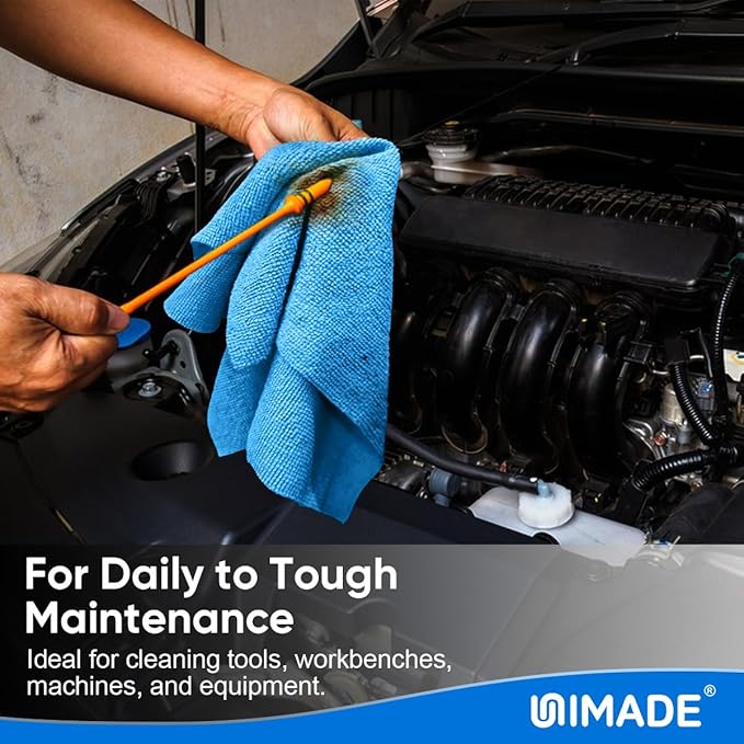 UNIMADE Shop Towels Rags, 150 Pack Reusable Shop Rags Bulk Microfiber Cleaning Cloth Lint Free Cleaning Towels for Car Kitchen Automotive Bar Mechanic Restaurant Garage, 11.5"x 11.5", Blue