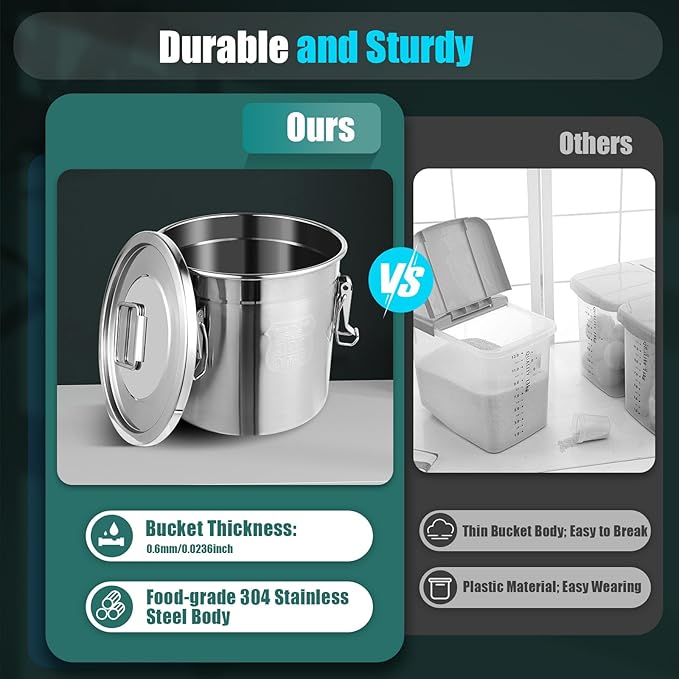 3.2Gal Stainless Steel Canister with Airtight Lid 15-22Lbs Flour Storage Containers for Kitchen Metal Rice Bucket Coffee Canister Dog Food Container Milk Can w/Handles & Sealing Buckles (12L)