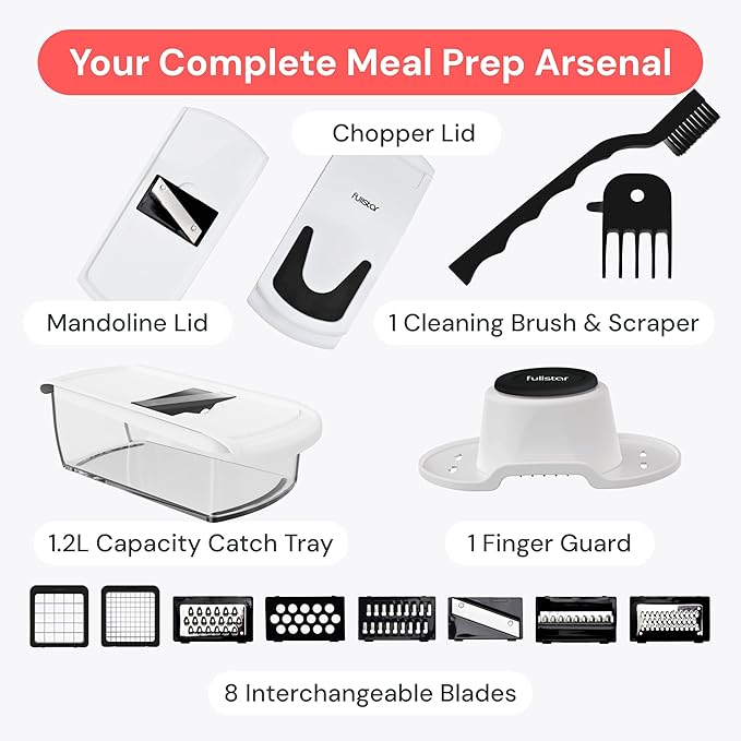 Fullstar All in One Vegetable Chopper and Mandoline Slicer - Food Chopper with Container and Julienne Slicer, Fruit Slicer, Veggie Cutter, Kitchen Gadgets & Gift for Mom (8 in 1, White)